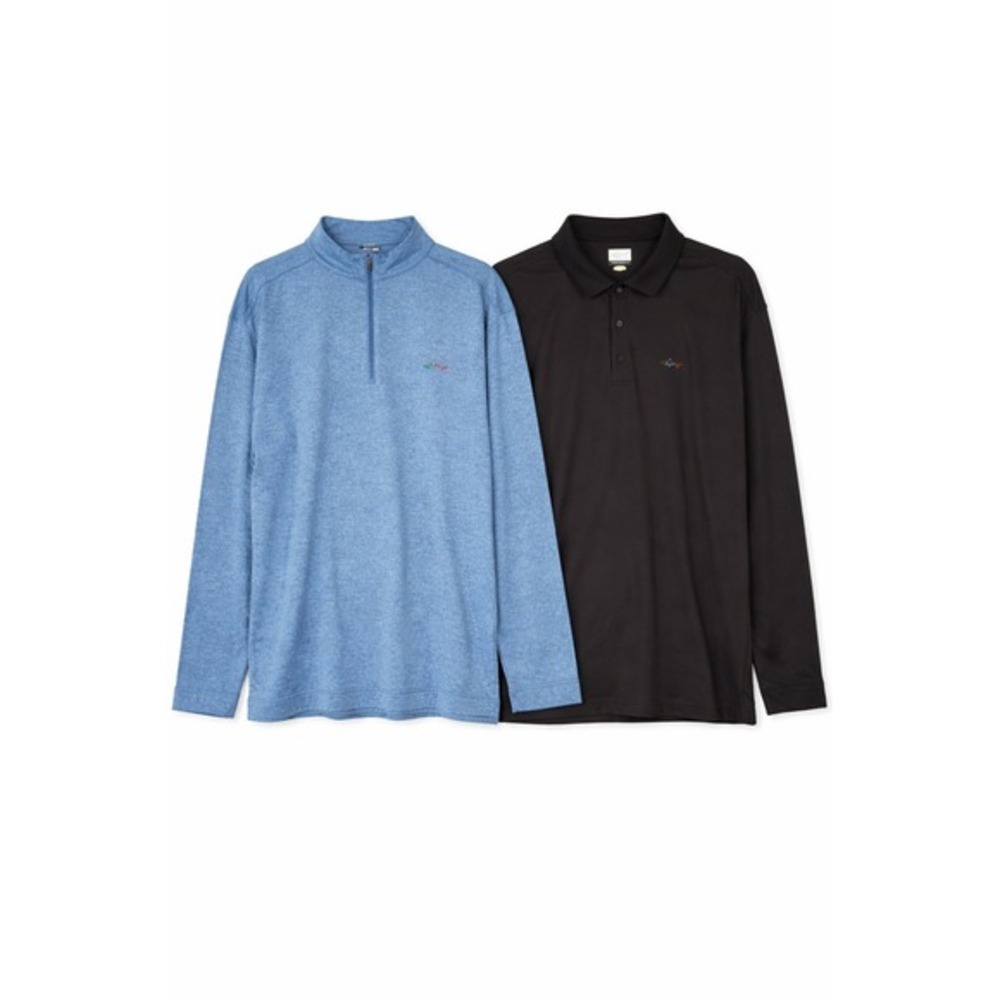 Greg Norman‎ Lot of 2 Mens Golf Polo Pullover Long Sleeve XXL Blue Black PlayDry